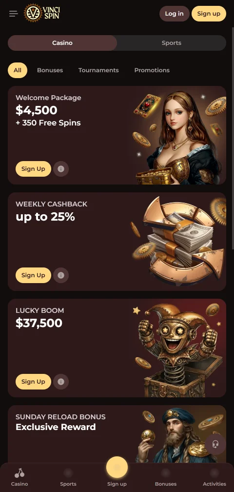 VinciSpin Casino depósitos, retiros y métodos de pago disponibles