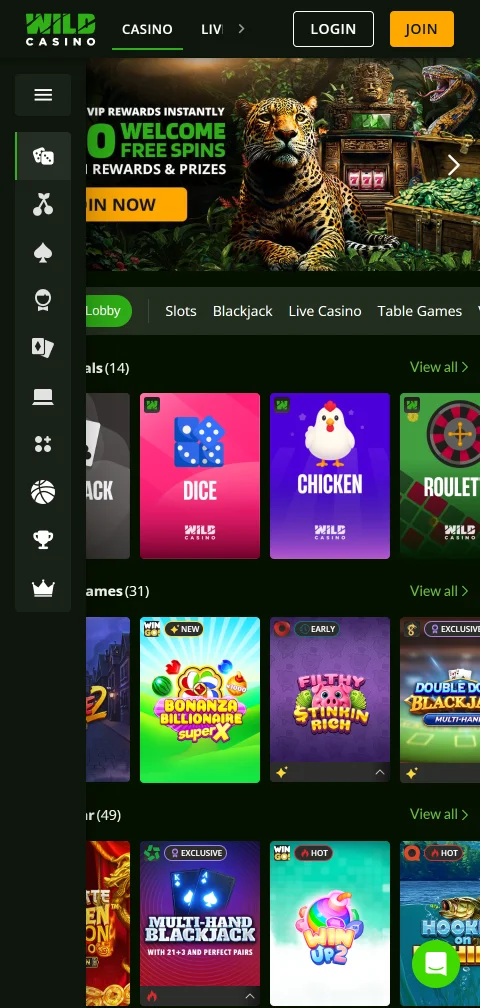 Wild Casino en móvil con acceso cómodo desde Perú