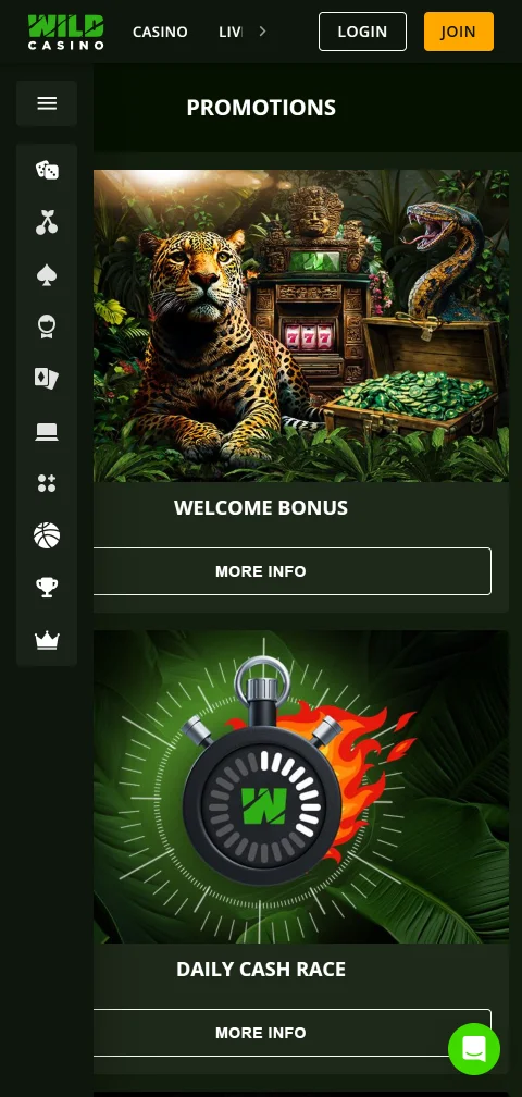 Wild Casino pagos, depósitos y retiros disponibles