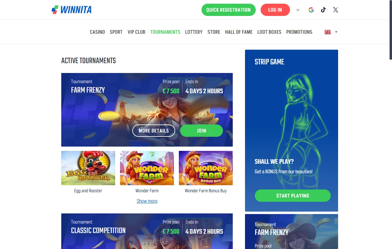 Winnita Casino juegos en línea y variedad de proveedores
