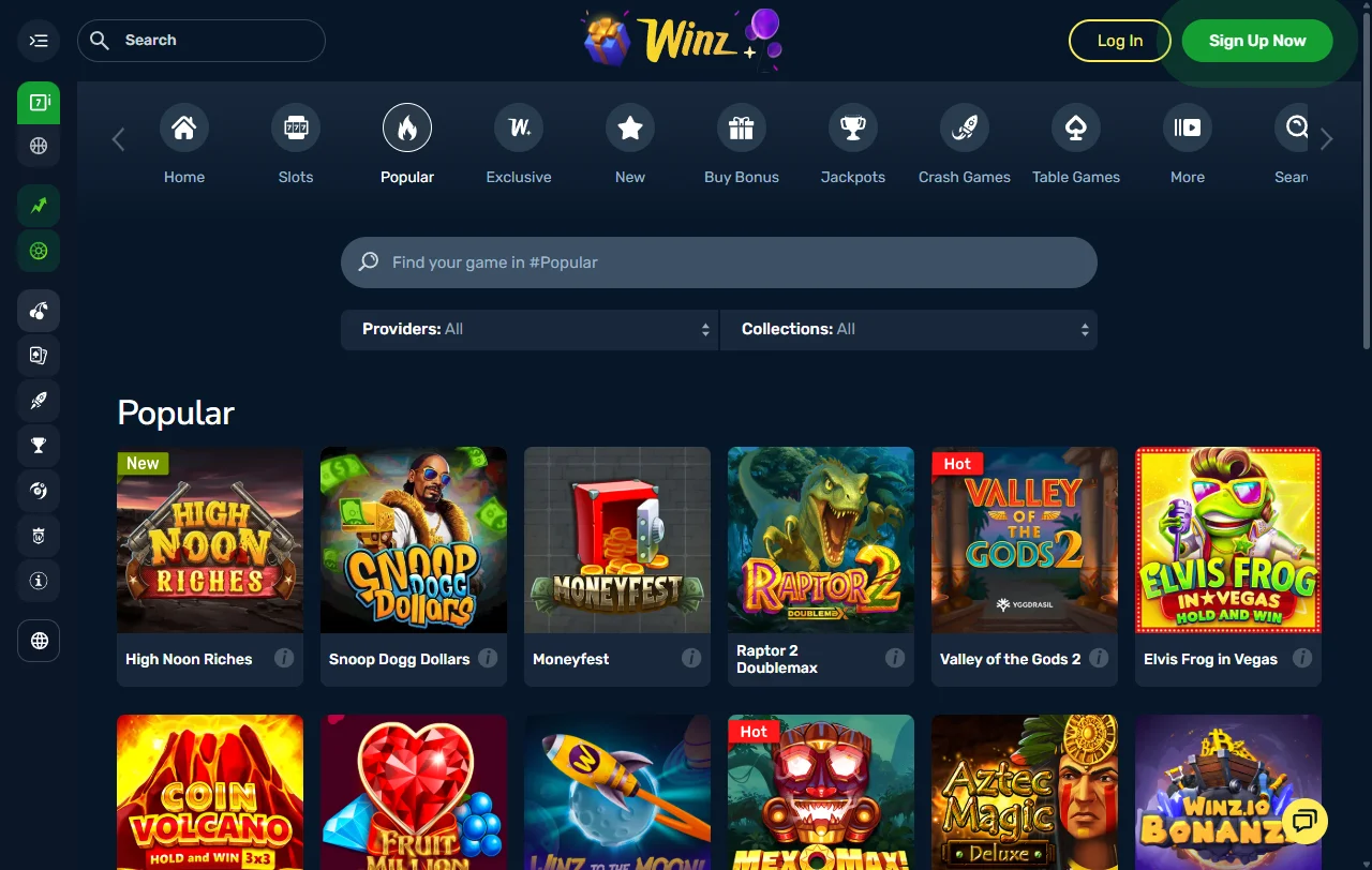 Winz Casino oferta de juegos y tragamonedas online