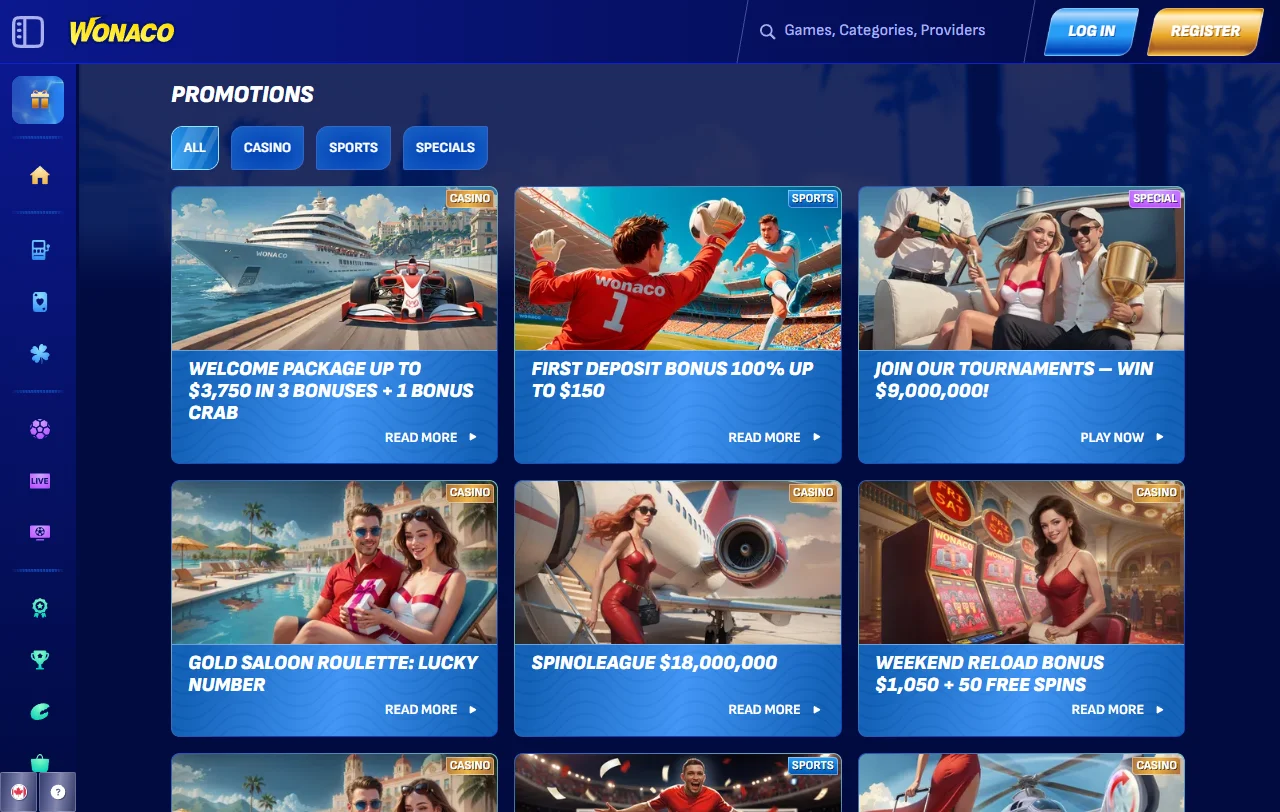 Wonaco Casino bonos de bienvenida y promociones generales